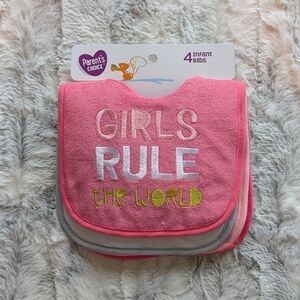 New Parents Choice Pink Girls Bibs Set Of Four